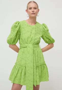 Silvian Heach rochie din bumbac culoarea verde, mini, evazati imagine