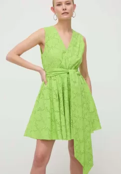 Silvian Heach rochie din bumbac culoarea verde, mini, evazati imagine
