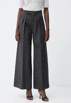 Simona Corsellini pantaloni de bumbac culoarea gri, lat, high waist, A25CPPA01001 imagine