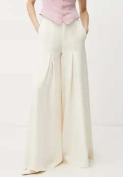 Simona Corsellini pantaloni femei, culoarea bej, lat, high waist, P25CPPA007 imagine