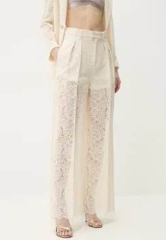 Simona Corsellini pantaloni femei, culoarea bej, lat, high waist, P25CPPA013 imagine