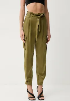 Simona Corsellini pantaloni femei, culoarea verde, fason chinos, high waist, P25CPPA020 imagine