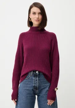 Simona Corsellini pulover de lana culoarea bordo, light, cu guler, A25CPMGG0801 imagine