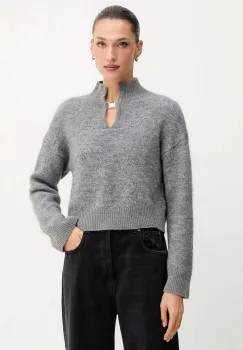 Simona Corsellini pulover de lana femei, culoarea gri, cu turtleneck, A24CPMGO10 imagine