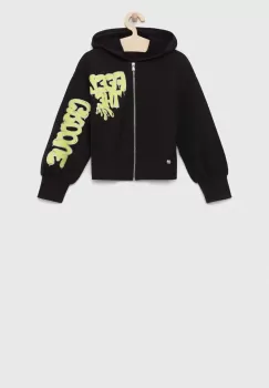 Sisley bluza copii culoarea negru, cu gluga, cu imprimeu imagine
