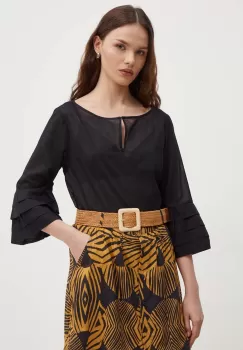 Sisley bluza din bumbac femei, culoarea negru, neted imagine