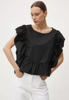 Sisley bluza din bumbac femei, culoarea negru, neted imagine