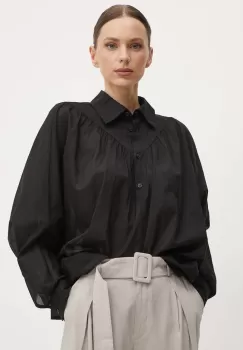 Sisley bluza din bumbac femei, culoarea negru, neted imagine