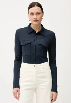 Sisley camasa culoarea bleumarin, cu guler clasic, regular, 54HXLQ09M imagine