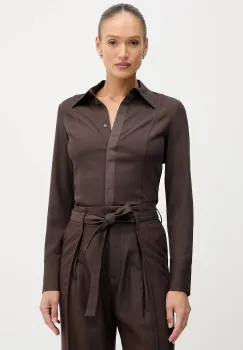 Sisley camasa culoarea maro, cu guler clasic, regular, 5SLFLQ0A0 imagine