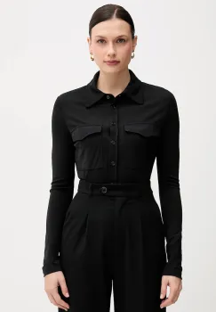 Sisley camasa culoarea negru, cu guler clasic, regular, 54HXLQ09M imagine