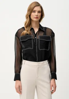 Sisley camasa culoarea negru, cu guler clasic, relaxed, 5VGNLQ09I imagine