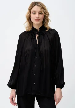 Sisley camasa culoarea negru, cu un decolteu legat, relaxed, 5FGXLQ0A5 imagine