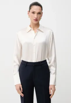 Sisley camasa de matase culoarea gri, cu guler clasic, regular, 5LZMLQ05E imagine