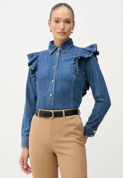 Sisley camasa din bumbac culoarea bleumarin, cu guler clasic, regular, 53GELQ09N imagine