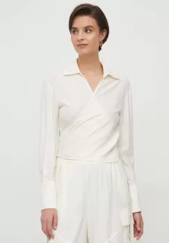 Sisley camasa femei, culoarea bej, cu guler clasic, regular imagine