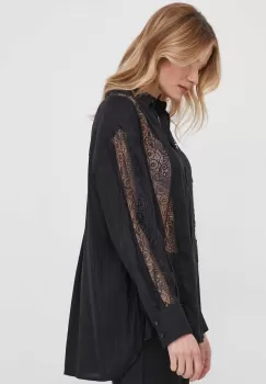 Sisley camasa femei, culoarea negru, cu guler clasic, regular imagine