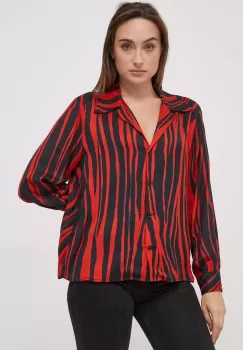 Sisley camasa femei, culoarea rosu, cu guler clasic, relaxed imagine