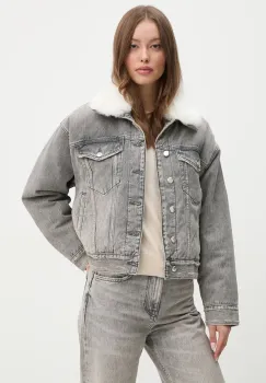 Sisley geaca jeans femei, culoarea gri, de tranzitie, oversize, 2YRZLN04Y imagine