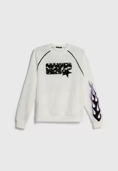 Sisley hanorac de bumbac pentru copii culoarea alb, cu imprimeu imagine