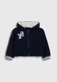 Sisley hanorac de bumbac pentru copii culoarea albastru marin, cu gluga, cu imprimeu imagine