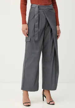 Sisley pantaloni culoarea gri, lat, high waist, 4K2KLF07K imagine