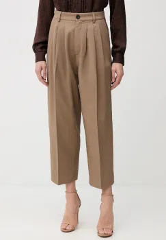 Sisley pantaloni culoarea maro, fason tigareta, high waist, 4V99LF07S imagine