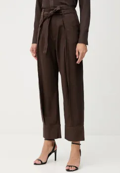 Sisley pantaloni culoarea maro, lat, high waist, 4ETSLF082 imagine