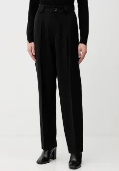 Sisley pantaloni culoarea negru, drept, high waist, 4KVXLF07C imagine