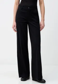 Sisley pantaloni culoarea negru, lat, high waist, 4AI6LE03G imagine