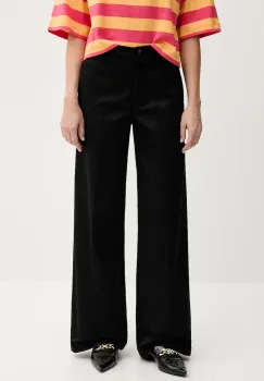 Sisley pantaloni culoarea negru, lat, high waist, 4ED4LE03G imagine