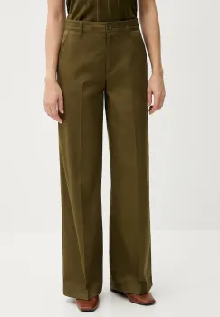 Sisley pantaloni culoarea verde, lat, high waist, 4ED4LE03G imagine