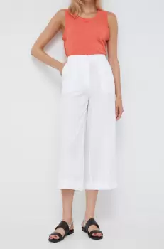 Sisley pantaloni de bumbac femei, culoarea alb, lat, high waist imagine
