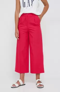 Sisley pantaloni de bumbac femei, culoarea roz, lat, high waist imagine