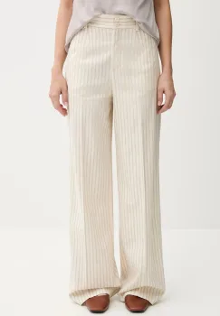 Sisley pantaloni din amestec de in culoarea bej, lat, high waist, 45ICLF06W imagine