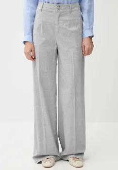 Sisley pantaloni din amestec de in culoarea gri, lat, high waist, 4X0KLF06W imagine