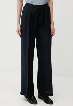 Sisley pantaloni din in culoarea alb, lat, high waist imagine