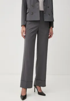 Sisley pantaloni din lana culoarea gri, drept, high waist, 4JYQLF061 imagine