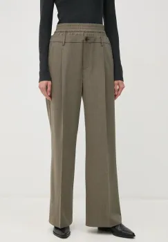 Sisley pantaloni din lana culoarea gri, lat, high waist, 4JYQLF060 imagine