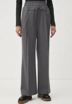 Sisley pantaloni din lana culoarea gri, lat, high waist, 4JYQLF060 imagine