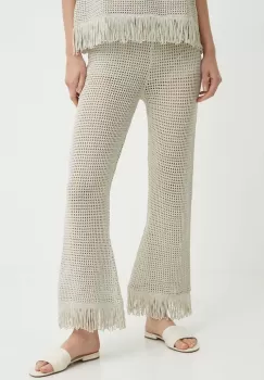 Sisley pantaloni femei, culoarea bej, drept, high waist imagine