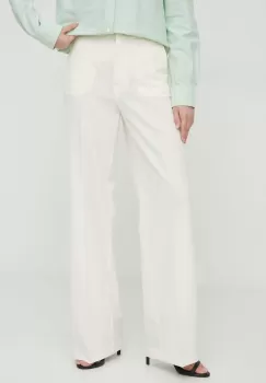 Sisley pantaloni femei, culoarea bej, drept, high waist imagine