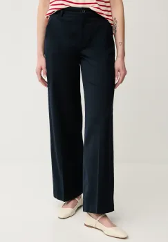 Sisley pantaloni femei, culoarea bleumarin, lat, high waist, 4BYWLE03G imagine