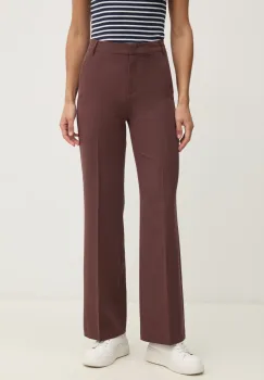 Sisley pantaloni femei, culoarea maro, drept, high waist imagine