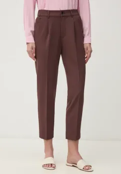 Sisley pantaloni femei, culoarea maro, drept, high waist imagine