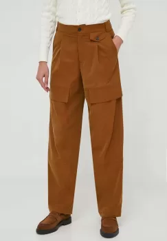 Sisley pantaloni femei, culoarea maro, lat, high waist imagine