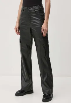 Sisley pantaloni femei, culoarea negru, drept, high waist, 45FSLF05N imagine