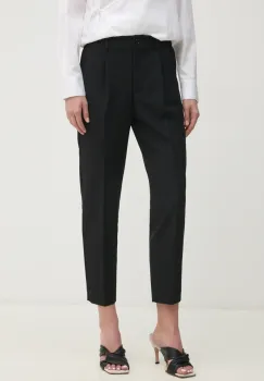 Sisley pantaloni femei, culoarea negru, drept, high waist imagine