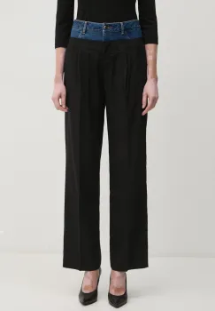Sisley pantaloni femei, culoarea negru, lat, high waist, 485XLF05M imagine