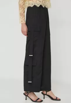 Sisley pantaloni femei, culoarea negru, lat, high waist imagine